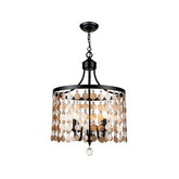Lámpara de araña redonda de estilo vintage - Metal y concha - 4 luces - Negro - Lámpara de suspensión para dormitorio
